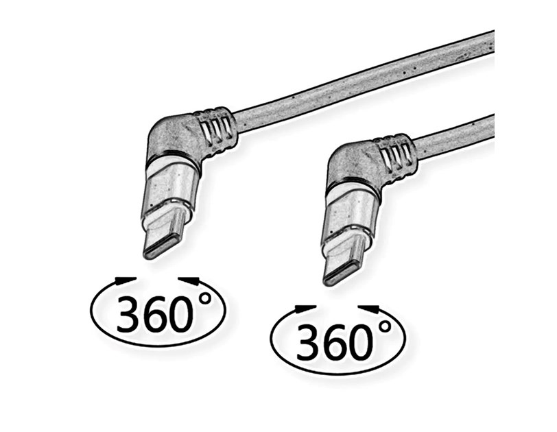 Roline 360° USB 2.0 kabel, C-C, M/M, 60W, okretni konektori, crveno/crni, 1.0m