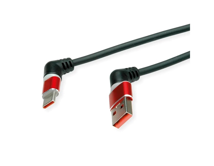 Roline 360° USB 2.0 kabel, C-A, M/M, 60W, okretni konektori, crveno/crni, 2.0m