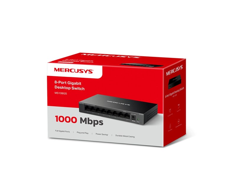Mercusys 8-Port Gigabit Desktop preklopnik (Switch) 8×10/100/1000Mbps, Plug & Play, Auto-Negotiation, Auto-MDI/MDIX, metalno kučište 
