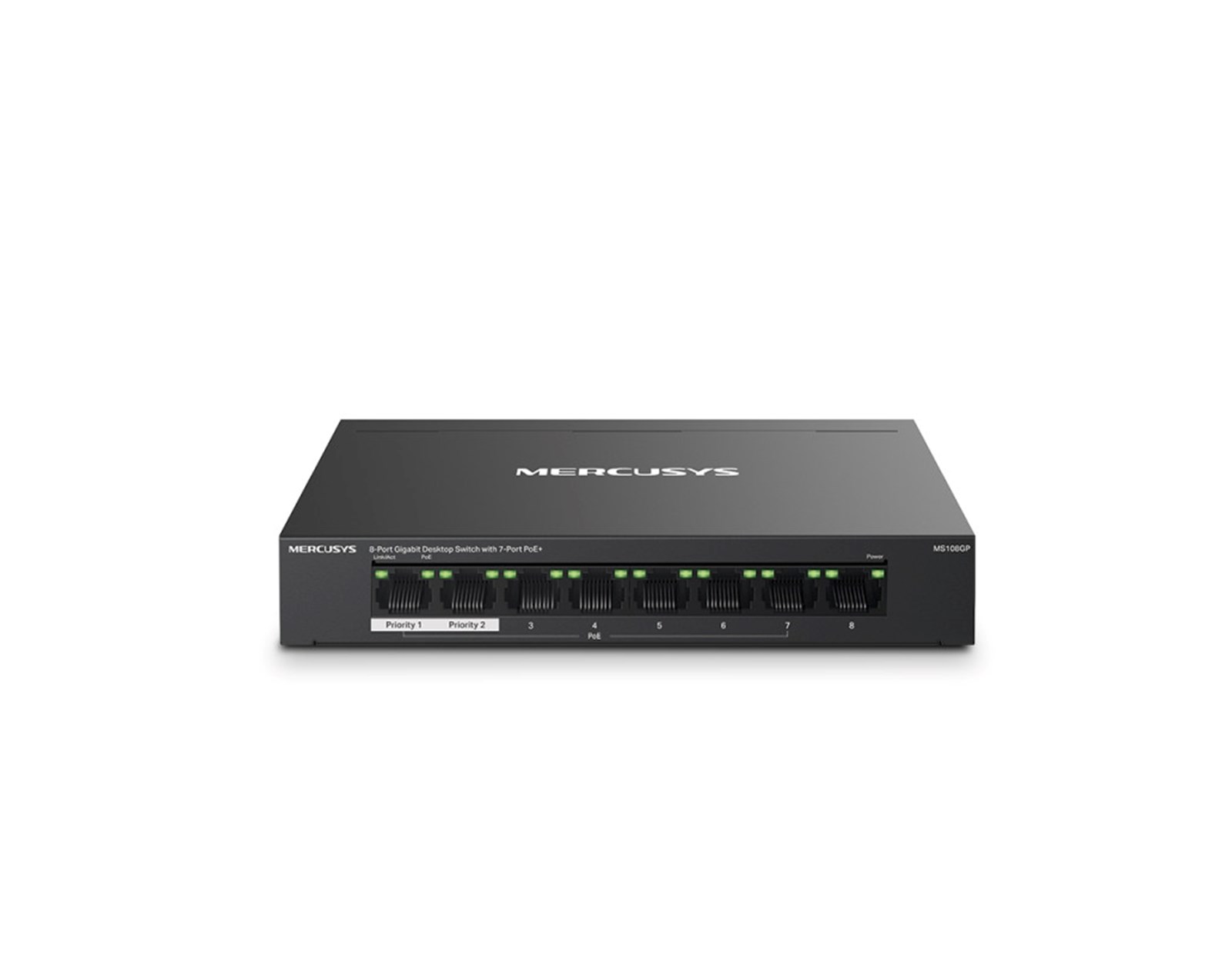 Mercusys 8-Port Gigabit Desktop preklopnik (Switch) 7× Gigabit PoE+, 1× Gigabit Non-Po, Plug & Play, metalno kučište