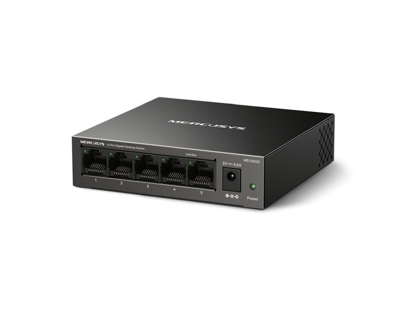 Mercusys MS105GS 5-Port Gigabit Desktop preklopnik (Switch) 5×10/100/1000Mbps, Plug & Play, Auto-Negotiation, Auto-MDI/MDIX, metalno kučište 