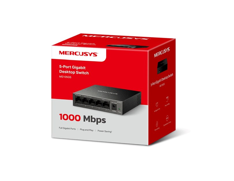 Mercusys MS105GS 5-Port Gigabit Desktop preklopnik (Switch) 5×10/100/1000Mbps, Plug & Play, Auto-Negotiation, Auto-MDI/MDIX, metalno kučište 