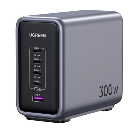 UGREEN Nexode GaN II Tech zidni punjač 300W, 4xUSB-C, 1xUSB-A, PD, sivi