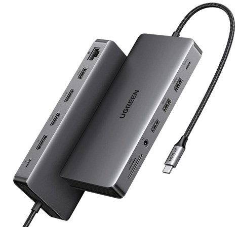 UGREEN 13-portni USB-C HUB 1xDP 4K60, 2xHDMI 4K60, 1xUSB-C PD 100W, 1xUSB-C, 4x USB-A, RJ45, 3.5mm, čitač kartica SD/TF