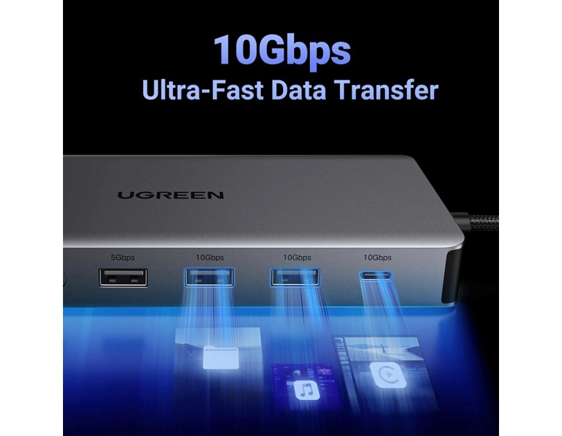 UGREEN 13-portni USB-C HUB 1xDP 4K60, 2xHDMI 4K60, 1xUSB-C PD 100W, 1xUSB-C, 4x USB-A, RJ45, 3.5mm, čitač kartica SD/TF