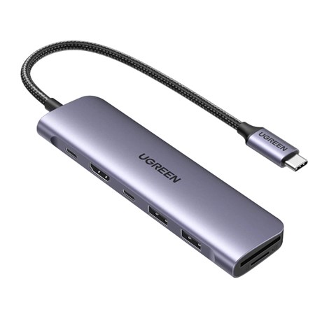 UGREEN 7-portni USB-C HUB 2xUSB-A, 1xUSB-C PD 100W, 1xUSB-C, 1xHDMI 4K, 1xSD, 1xTF, sivi