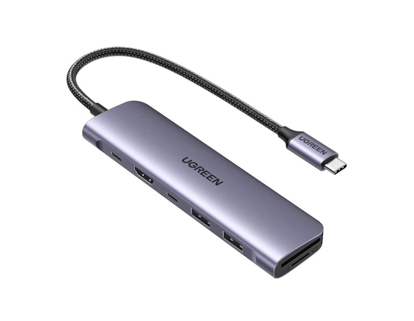 UGREEN 7-portni USB-C HUB 2xUSB-A, 1xUSB-C PD 100W, 1xUSB-C, 1xHDMI 4K, 1xSD, 1xTF, sivi