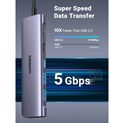 UGREEN 7-portni USB-C HUB 2xUSB-A, 1xUSB-C PD 100W, 1xUSB-C, 1xHDMI 4K, 1xSD, 1xTF, sivi