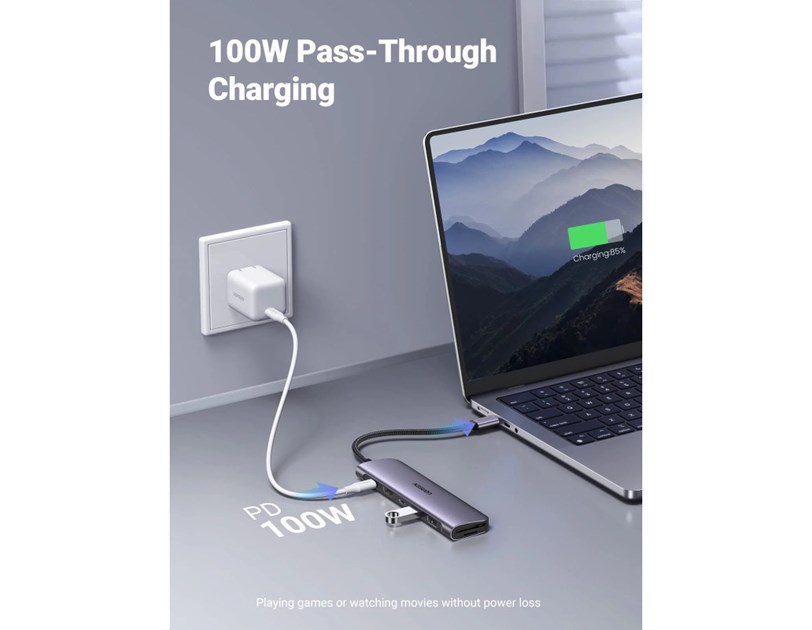 UGREEN 7-portni USB-C HUB 2xUSB-A, 1xUSB-C PD 100W, 1xUSB-C, 1xHDMI 4K, 1xSD, 1xTF, sivi