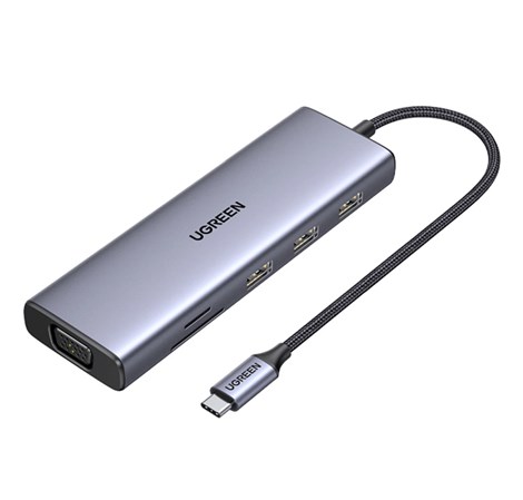 UGREEN 9-portni USB-C HUB 3xUSB-A,1xHDMI 4K 60, 1xVGA, 1xUSB-C PD 100W, 1xRJ45, 1xSD, 1xTF, sivi