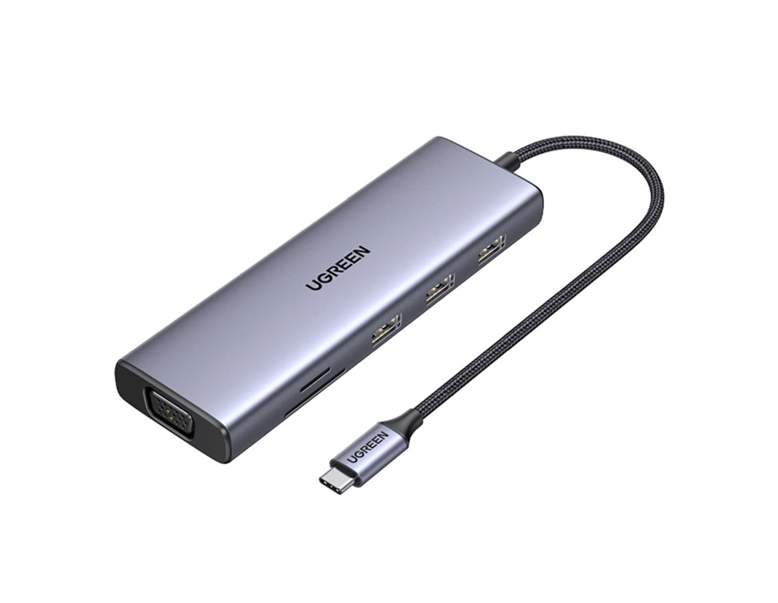 UGREEN 9-portni USB-C HUB 3xUSB-A,1xHDMI 4K 60, 1xVGA, 1xUSB-C PD 100W, 1xRJ45, 1xSD, 1xTF, sivi