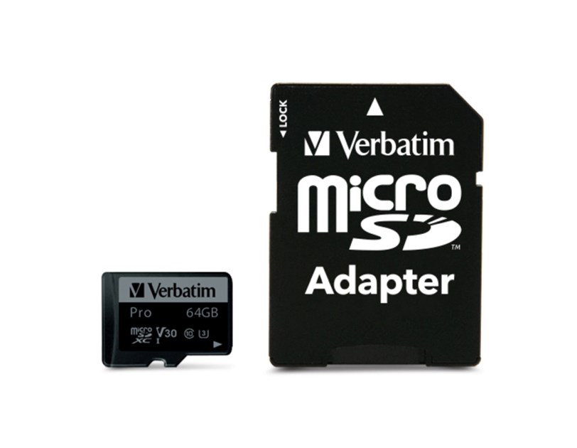 Verbatim memorijska kartica PRO Micro SDXC 64GB, U3, A2, V30, Class 10 Card + adapter