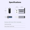 UGREEN adapter USB 3.1 C (Ž) na USB-A 3.0 (M), sivi