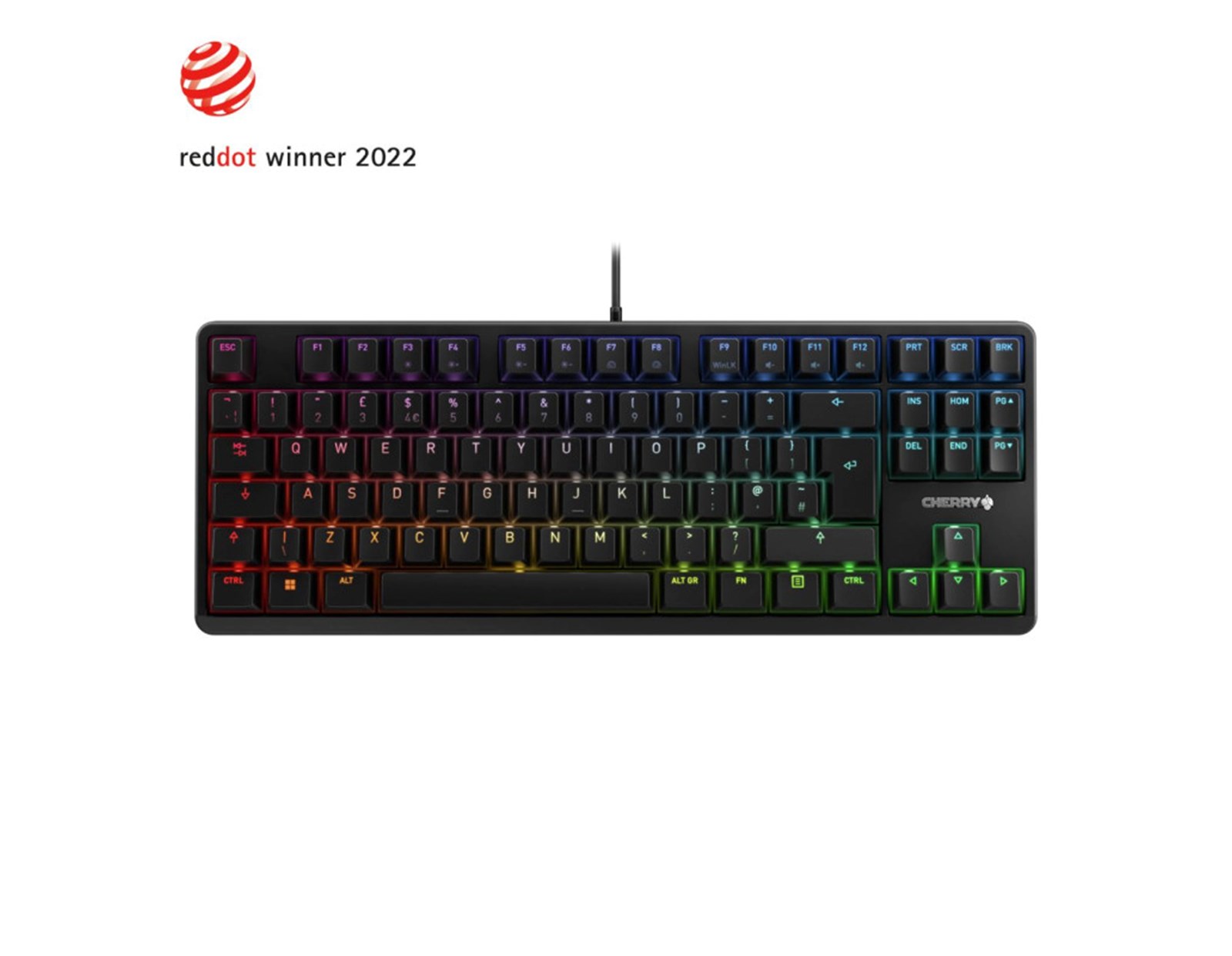 Cherry G80-3000N RGB TKL tipkovnica (mehanička), MX silent RED switch, USB, crna