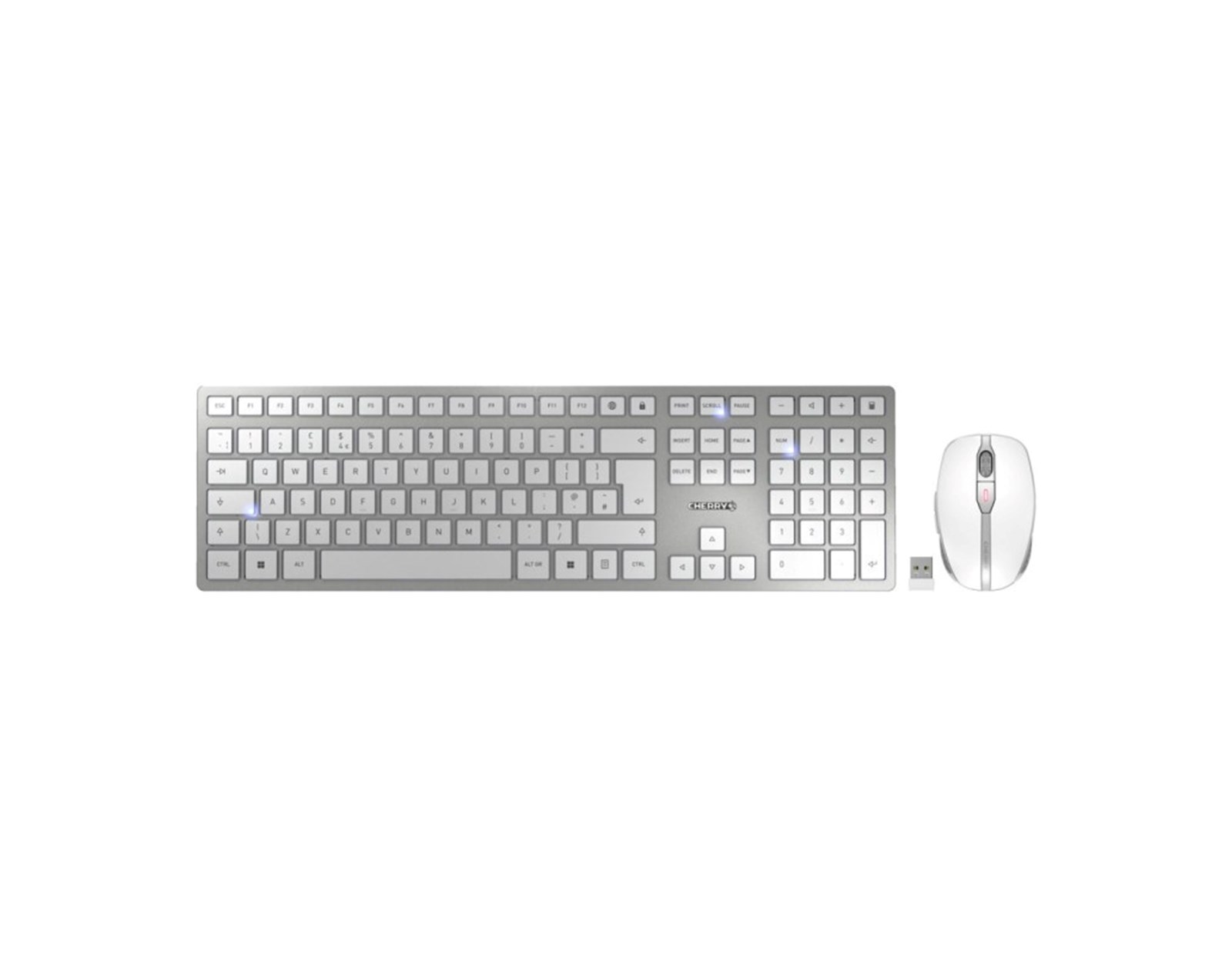 Cherry DW 9100 Slim bežična/BT tipkovnica + miš, AES-128 enkripcija, bijelo/siva