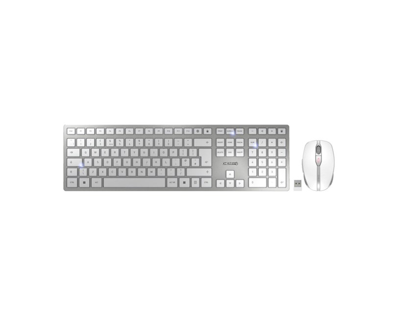 Cherry DW 9100 Slim bežična/BT tipkovnica + miš, AES-128 enkripcija, bijelo/siva
