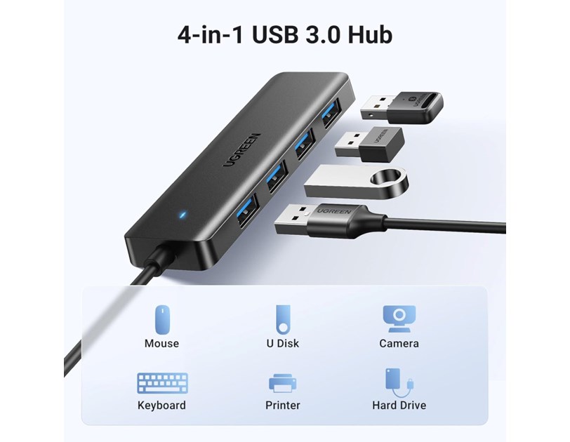 UGREEN 4-portni USB-A HUB 4xUSB-A 3.0, sivi