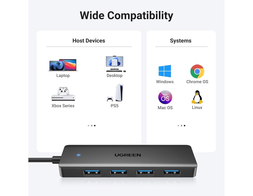 UGREEN 4-portni USB-A HUB 4xUSB-A 3.0, sivi