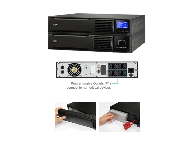 Fortron Source UPS Eufo Tower/Rack 2000VA/1800W, Line-interactive, USB, RS-232, EPO, 8×IEC, RJ11/RJ45, 4×9Ah, LCD