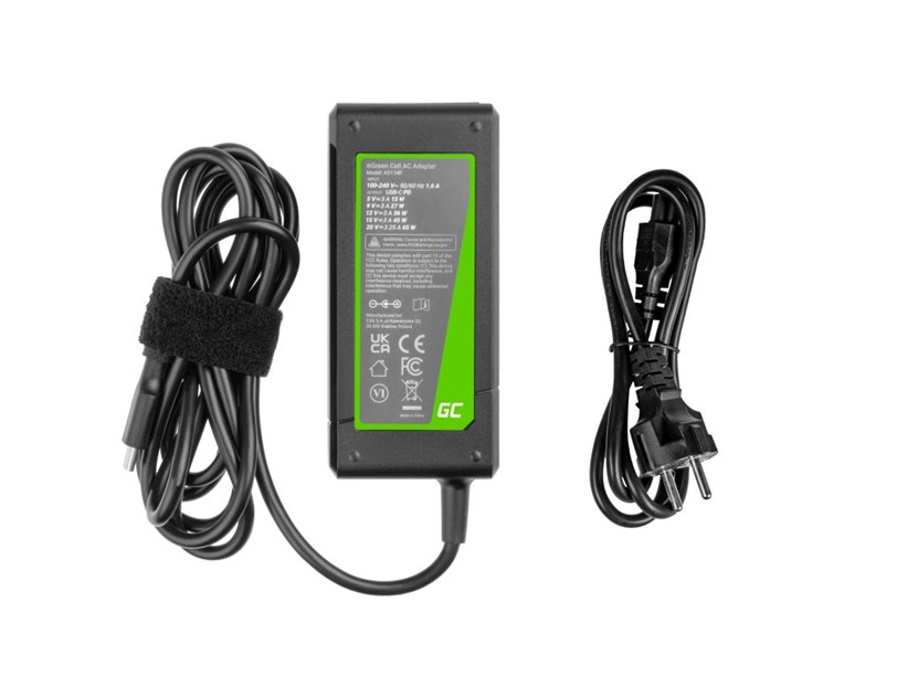 Green Cell (AD134P) USB-C 65W Punjač sa USB-C kabelom za Apple MacBook Pro 13, Asus ZenBook, HP Spectre, Lenovo ThinkPad