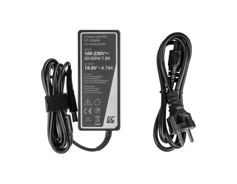 Green Cell PRO (AD15P) AC adapter 90W, 19V/4.74A, 7.4mm-5.0mm  