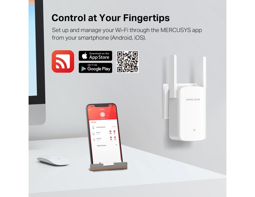 Mercusys AX1500 bežični pojačivač dometa (Range Extender) 300Mbps/1201Mbps (2.4GHz/5GHz), IEEE 802.11a/n/ac/ax, 1xGigabit RJ45 Port, 2×vanjska antena fiksna, WPS tipka