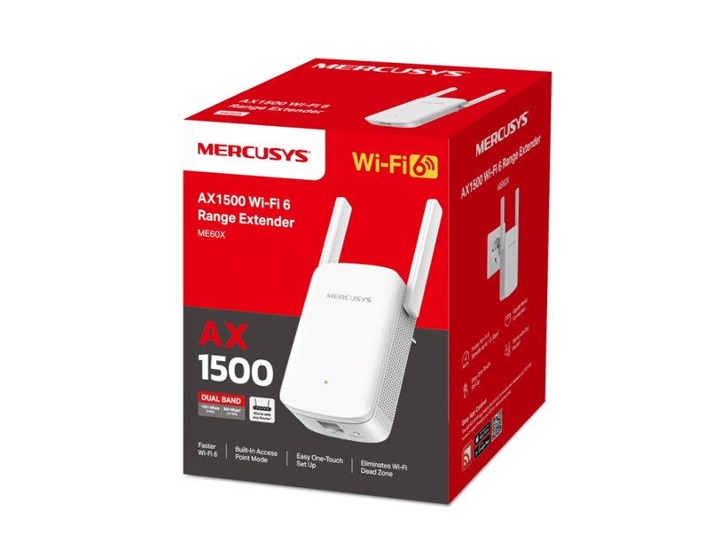 Mercusys AX1500 bežični pojačivač dometa (Range Extender) 300Mbps/1201Mbps (2.4GHz/5GHz), IEEE 802.11a/n/ac/ax, 1xGigabit RJ45 Port, 2×vanjska antena fiksna, WPS tipka