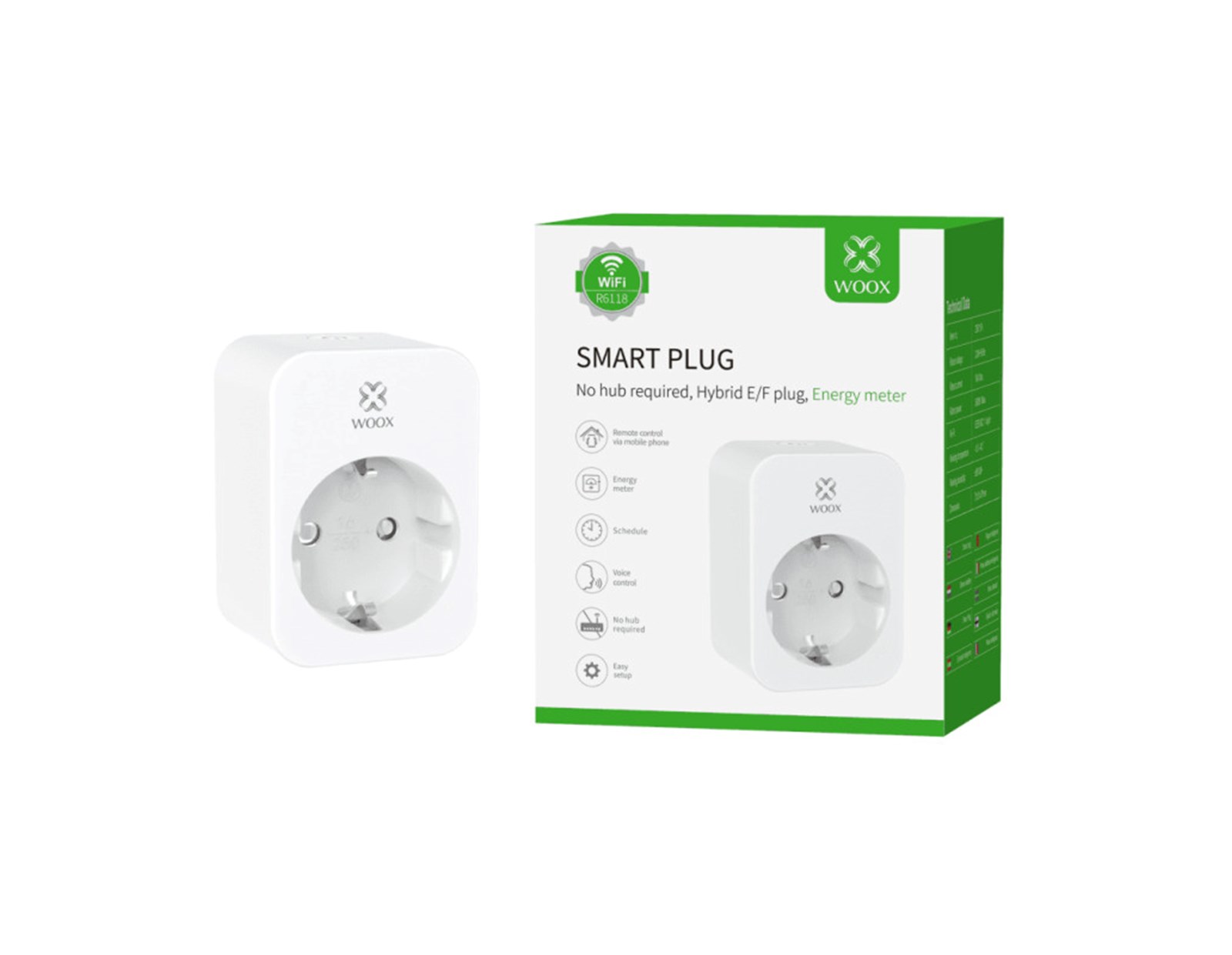 WOOX WiFi Smart utičnica EU, 16A/3680W, WooxHome app, voice control - Alexa & Google Assistant (R6118)