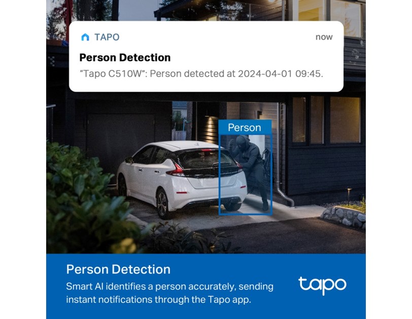 TP-Link Tapo C510W kamera 2K 3MP, H.264, 360°/130° Pan/Tilt, Full-Color Night Vision, microSD, dvosmjerni audio, detekcija pokreta, vodootporna IP65, Wi-Fi, Tapo app