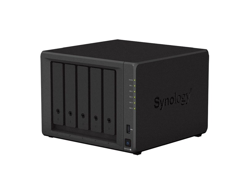 Synology DS1522+ DiskStation 5-bay All-in-1 NAS server, 2.5"/3.5" HDD/SSD/M.2 podrška, Hot Swappable HDD, Wake on LAN/WAN, 8GB DDR4, 4×G-LAN, USB3.2/eSATA