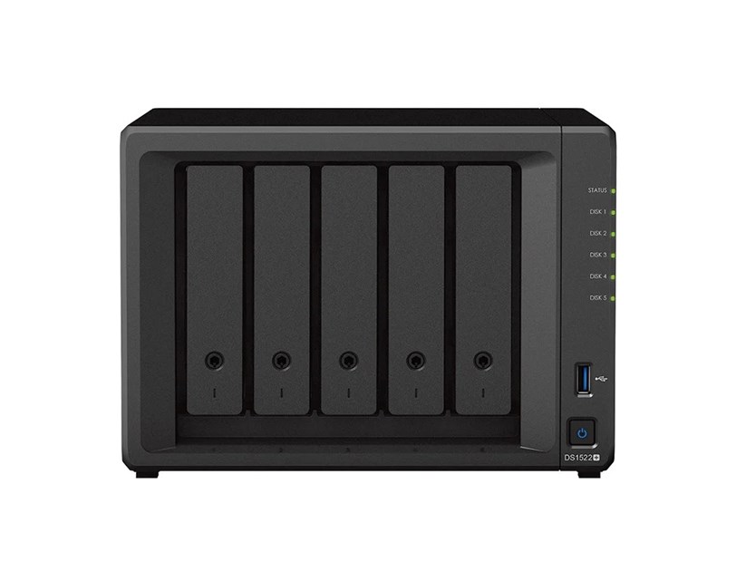 Synology DS1522+ DiskStation 5-bay All-in-1 NAS server, 2.5"/3.5" HDD/SSD/M.2 podrška, Hot Swappable HDD, Wake on LAN/WAN, 8GB DDR4, 4×G-LAN, USB3.2/eSATA
