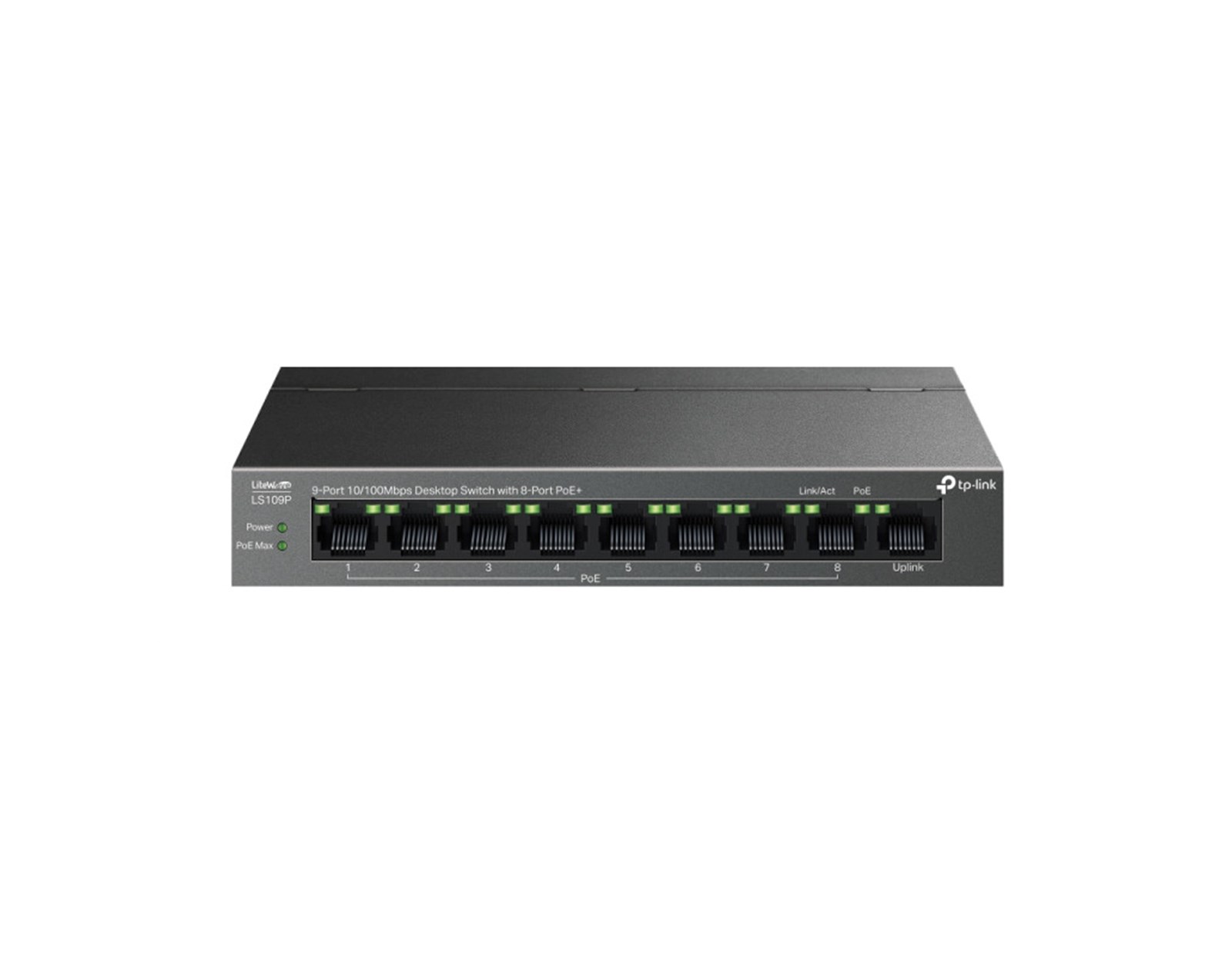 TP-Link 9-port Desktop preklopnik (Switch),9×10/100M RJ45 ports, 63W PoE, 8x port PoE+, do 250m PoE prijenos, Plug&play, metalno kućište