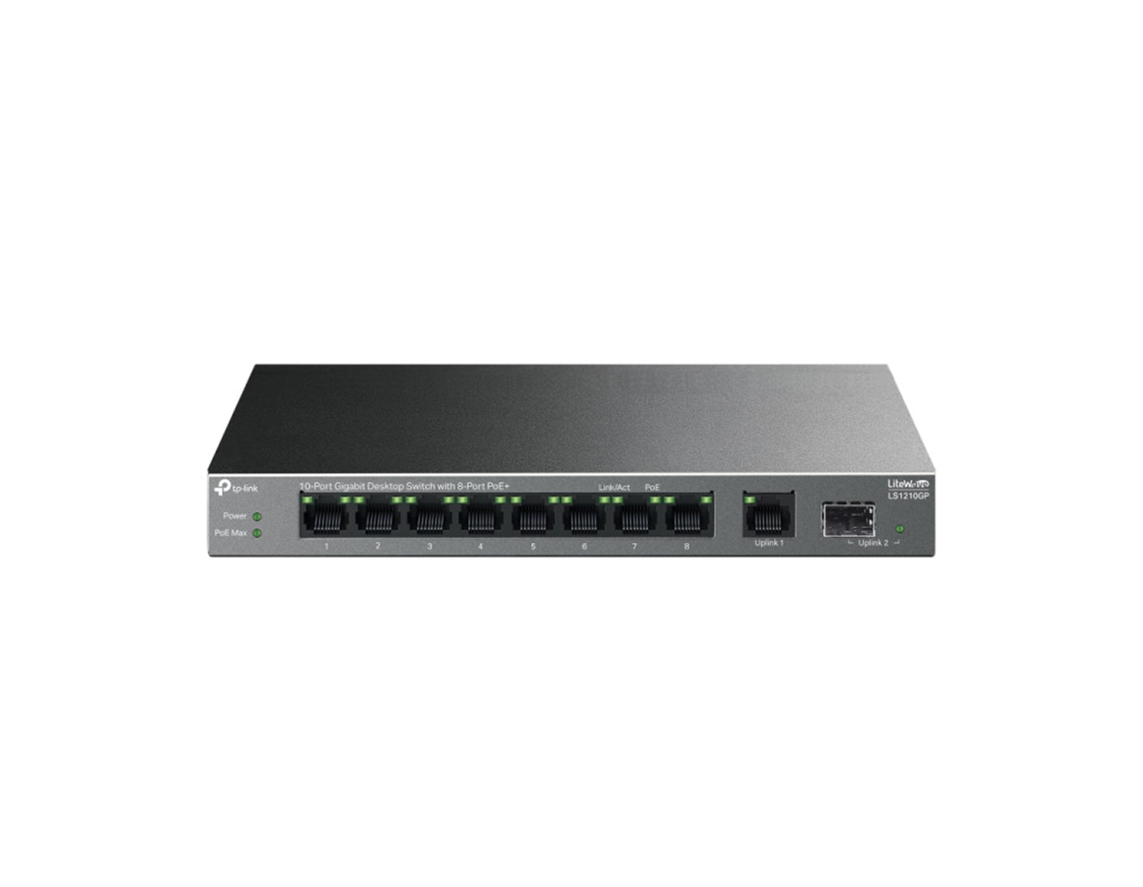 TP-Link 9-port LS1210GP desktop preklopnik, 61W PoE, 9×10/100/1000 Mbps RJ45 ports (1-8 port PoE+) 1× Gigabit SFP Port, do 250m PoE prijenos, Plug&play, metalno kućište