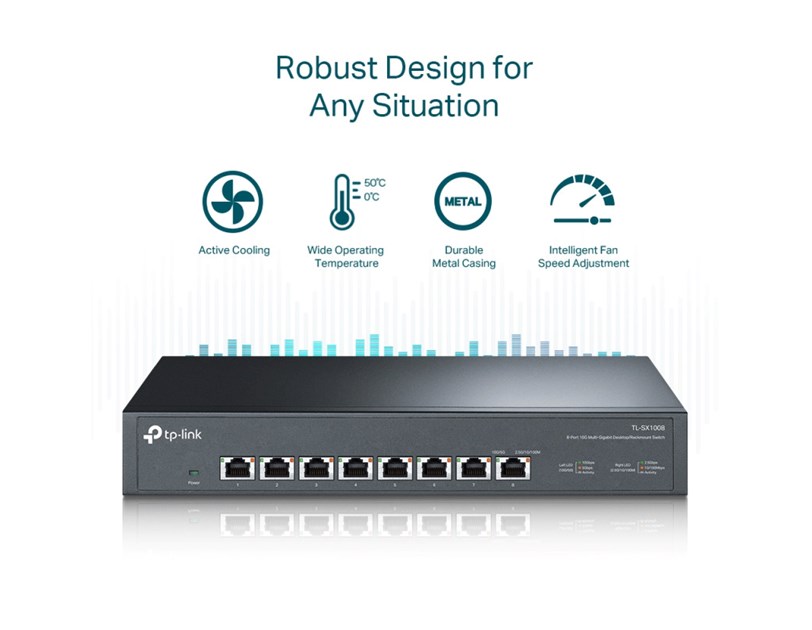 TP-Link 8-Port Multi-gigabit 10G preklopnik (Switch), 8×10G, desktop/rackmount 13" kućište