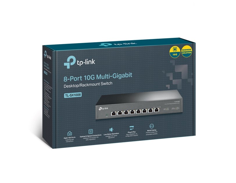 TP-Link 8-Port Multi-gigabit 10G preklopnik (Switch), 8×10G, desktop/rackmount 13" kućište