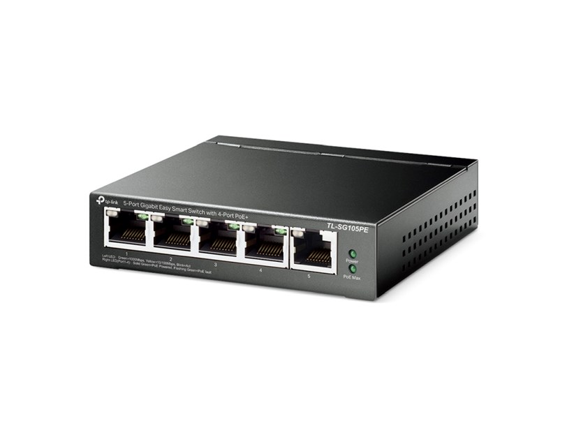 TP-Link 5-port Gigabit PoE Easy Smart preklopnik (Switch), 5×10/100/1000M RJ45, 4×PoE+, metalno kućište, 13" (65W)
