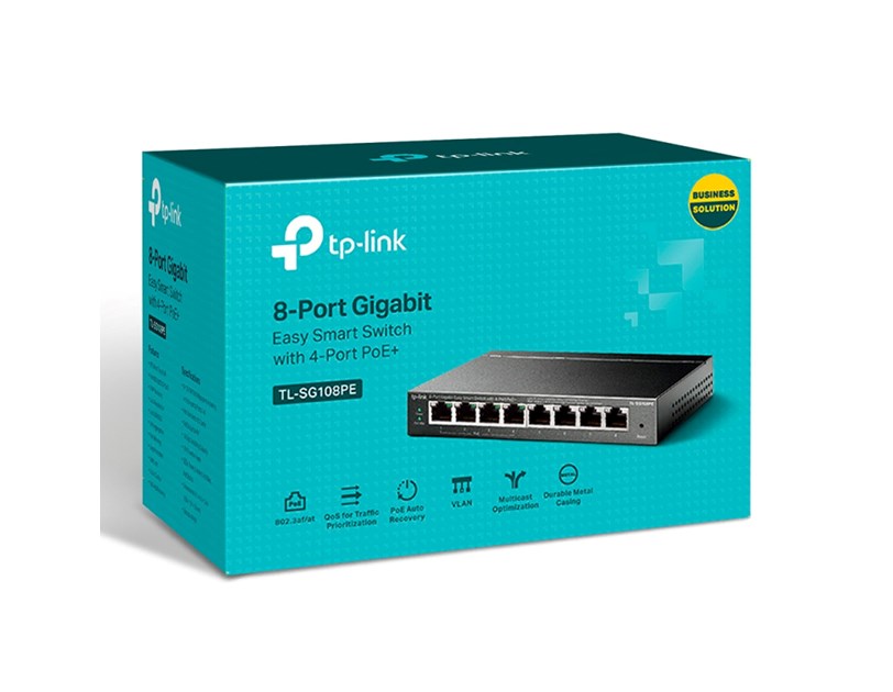 TP-Link 8-port Gigabit PoE Easy Smart preklopnik (Switch), 8×10/100/1000M RJ45, 4×PoE+, metalno kućište, 13" (64W)