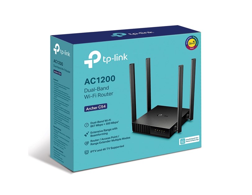 TP-Link AC1200 Archer C54 bežični usmjerivač (Dual-Band Router) 300Mbps/867Mbps (2.4GHz/5GHz), 802.11a/b/g/n/ac, 1×WAN, 4×LAN, 4xfiksne antene