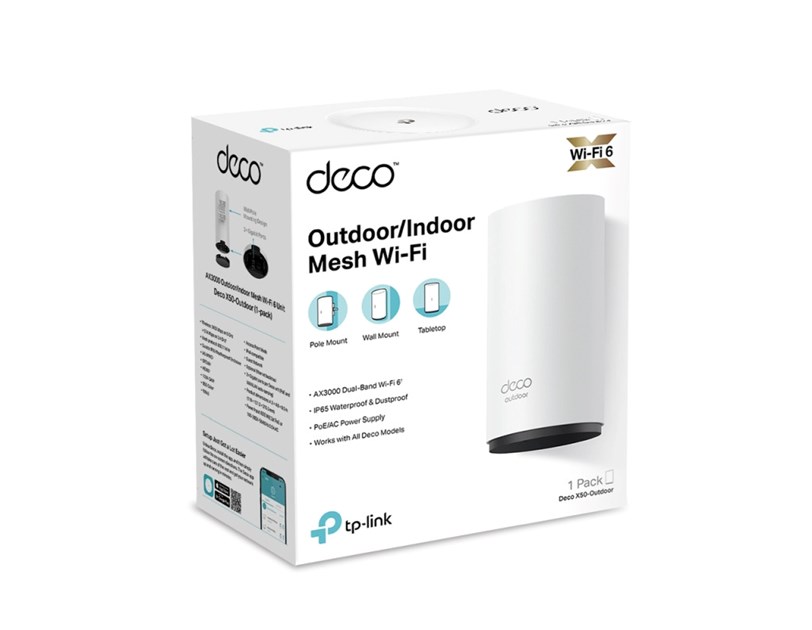 TP-Link AX3000 Deco X50-Outdoor, Dual-Band Mesh Wi-Fi 6, 574Mbps/2402Mbps (2.4GHz/5GHz), 802.11ax/ac/n/a/b/g, 2×G-LAN, IP65, Deco App