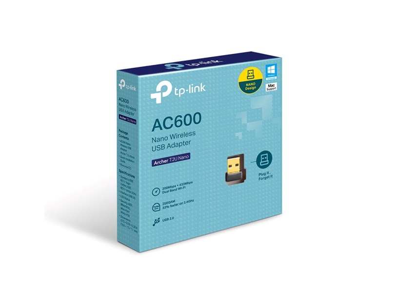 TP-Link AC600 Archer T2U Nano bežični Dual-Band USB2.0 adapter 200Mbps/433Mbps (2.4GHz/5GHz), 802.11a/b/g/n/ac, WPA2/WPA