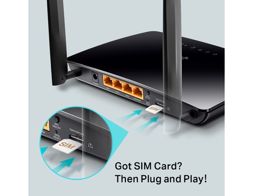 TP-Link bežični N 4G LTE usmjerivač (Router) 300Mbps (2.4GHz), 802.11b/g/n, interni 4G modem, 3×LAN/1×WAN, utor za SIM karticu, 2× LTE odvojive antene