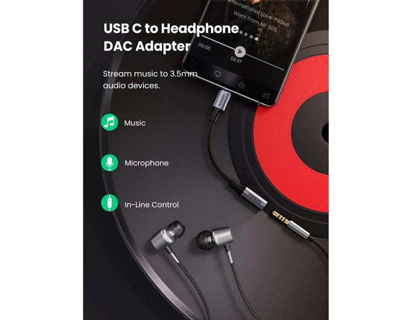 UGREEN adapter USB-C na 3.5mm, 10cm