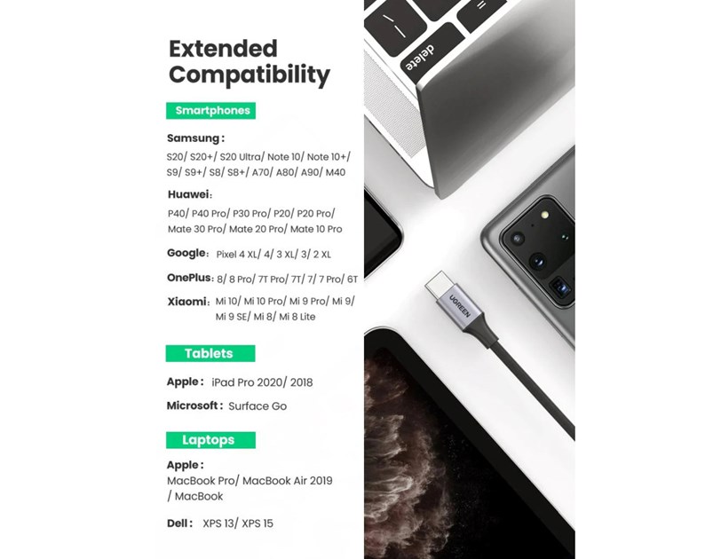 UGREEN adapter USB-C na 3.5mm, 10cm