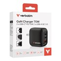 Verbatim Mini GaN zidni punjač 70W, 2×USB-C/1×USB-A, PD/QC 3.0
