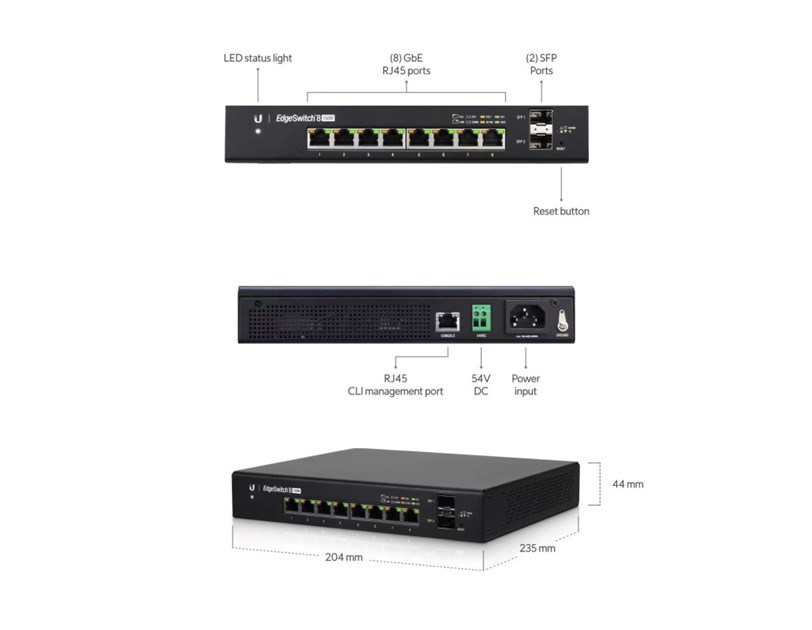 Ubiquiti EdgeMax Managed 8-port Gigabit PoE Switch, 2×SFP, 150W (ES-8-150W)