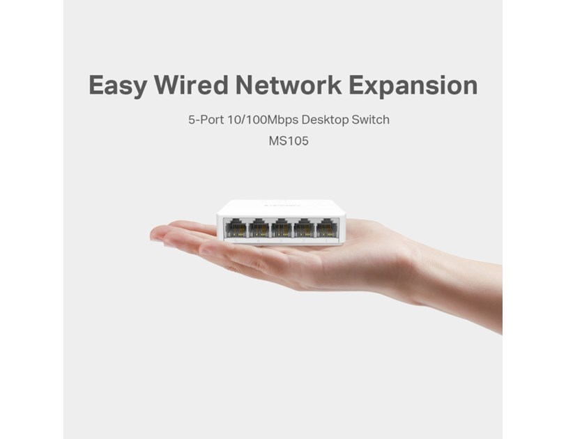 Mercusys 5-port mini Desktop preklopnik (Switch), 5×10/100M RJ45 ports, plastično kućište