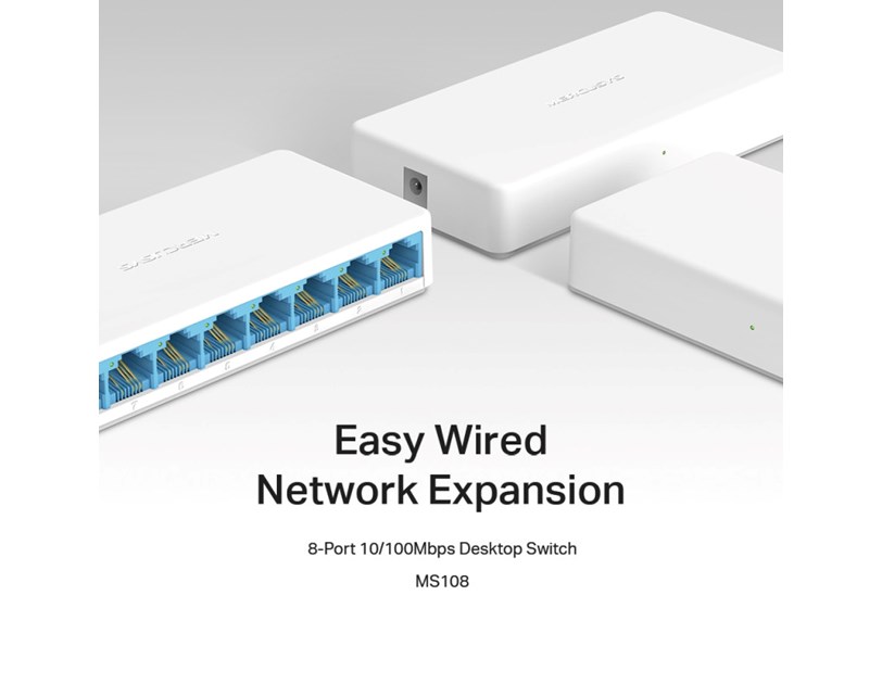 Mercusys 8-port mini Desktop preklopnik (Switch), 8×10/100M RJ45 ports, plastično kućište