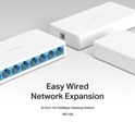 Mercusys 8-port mini Desktop preklopnik (Switch), 8×10/100M RJ45 ports, plastično kućište