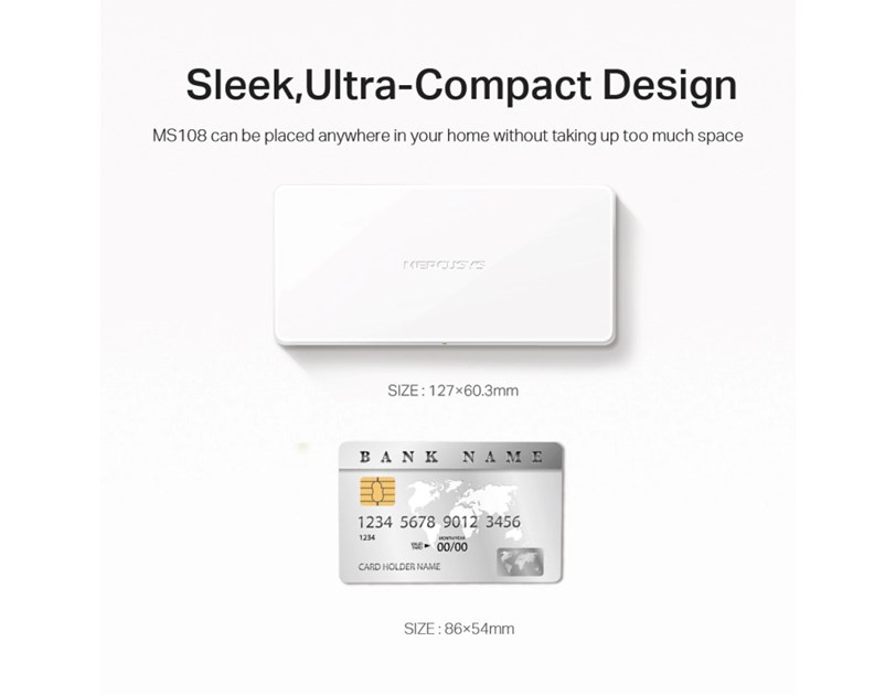 Mercusys 8-port mini Desktop preklopnik (Switch), 8×10/100M RJ45 ports, plastično kućište