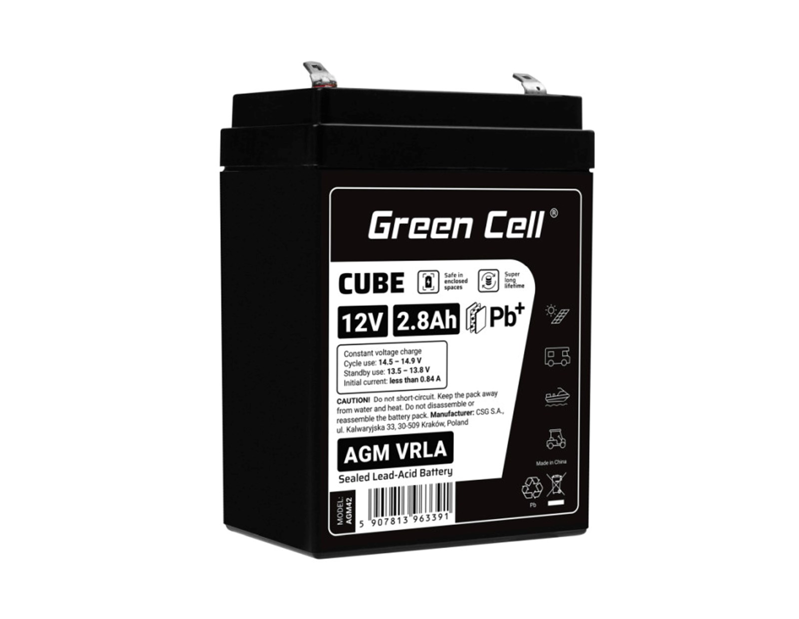Green Cell (AGM42) baterija AGM 12V/2.8Ah